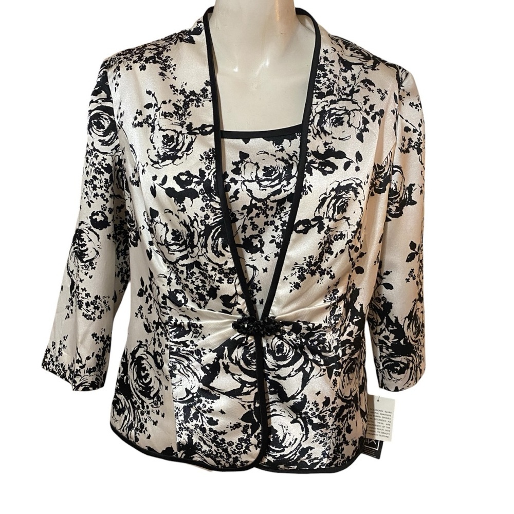 Alex Nights Black and White Floral Jacket & Matching Tee Set Size M Petite